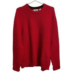 CALVIN KLEIN Honeycomb-Knit Red Wool Blend Sweater Size XXL